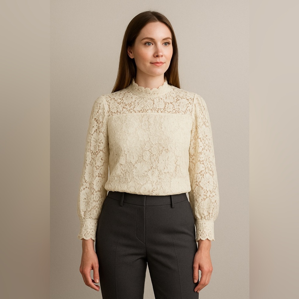 ADRIANNA PAPELL KNIT LACE TOP
BLOUSE -Sz Small - RUCHED NECK FLOWER
PRINT IVORY